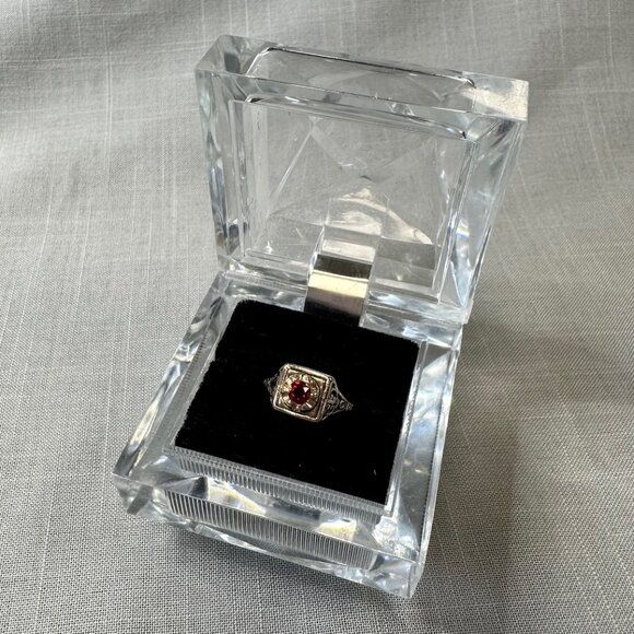 Vintage 14KGF Joseph Esposito Art Decor / Art Nouveau style Ring with Ruby - Picture 4 of 15